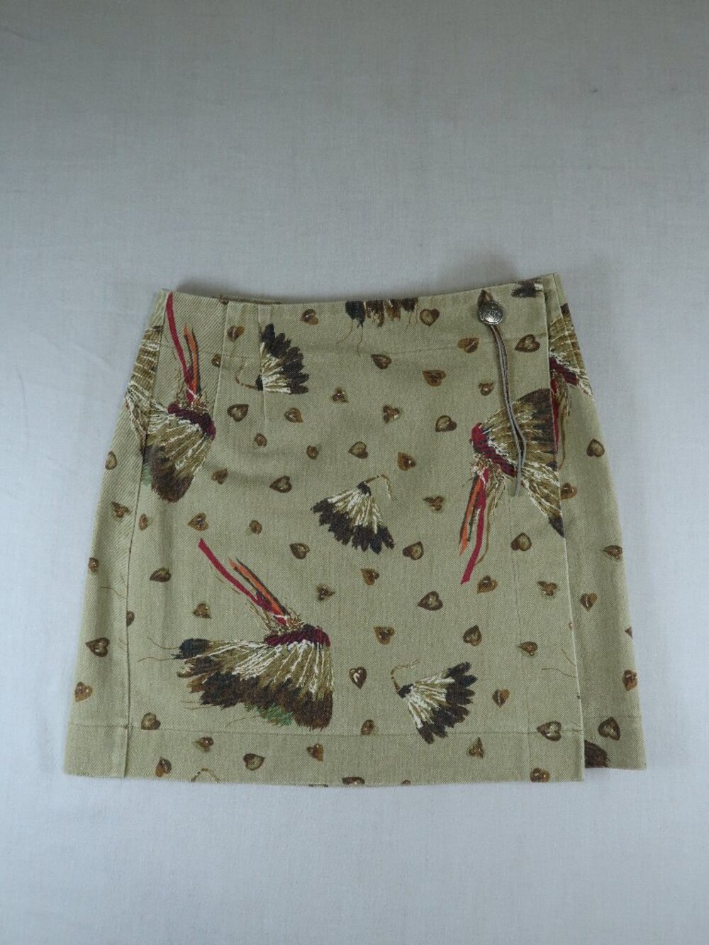 Vintage Kelly Stryker Headdress Feather Print Wrap Skirt Southwestern Y2K